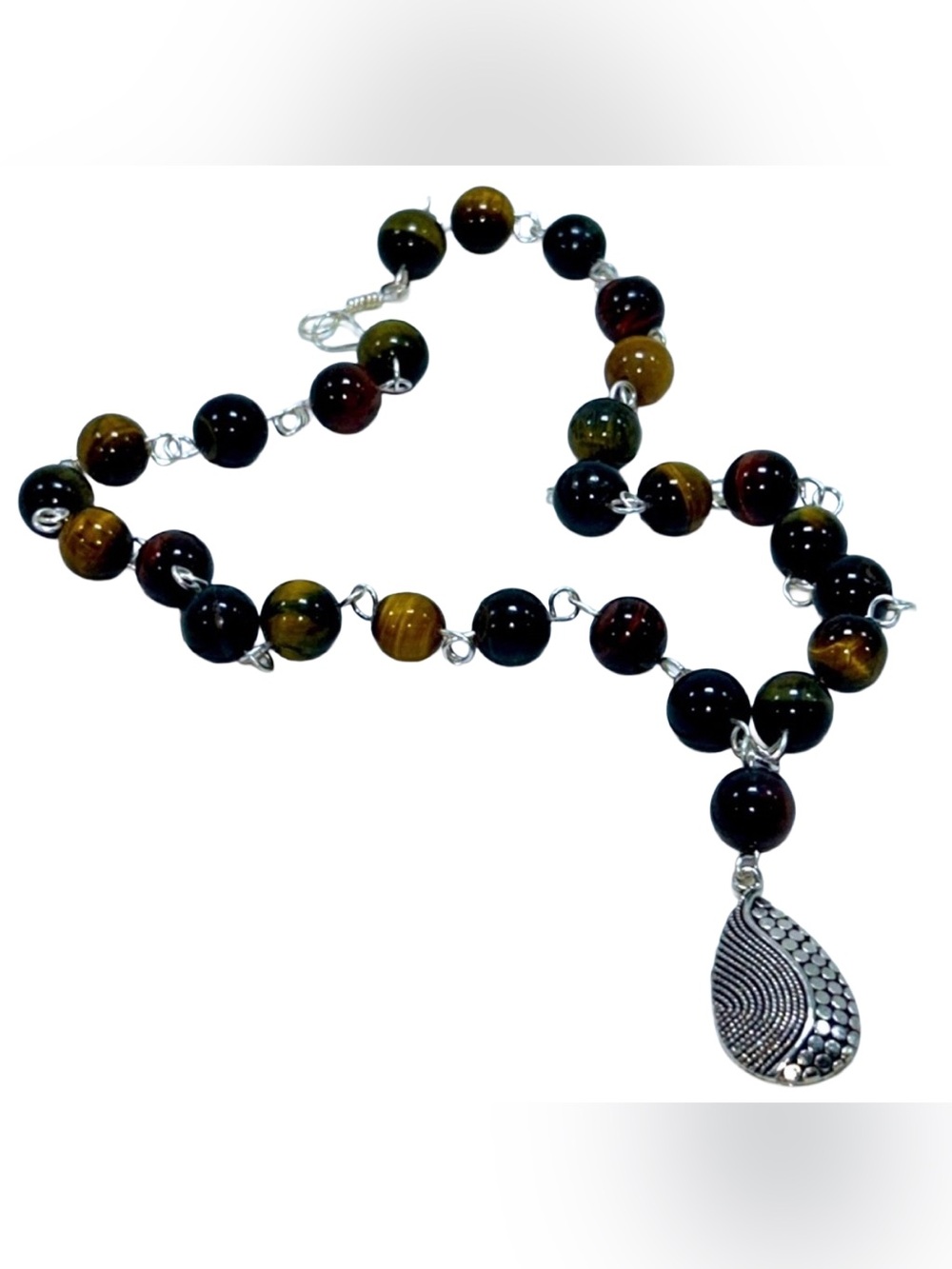Handmade Bohemian Teardrop Pendant Necklace with Natural Tiger Eye Stones!